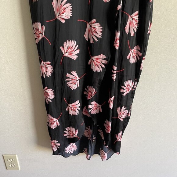 Express Womn L Black Floral Satin Tie Back Spaghetti Straps Faux Wrap Maxi Dress - Picture 2 of 10